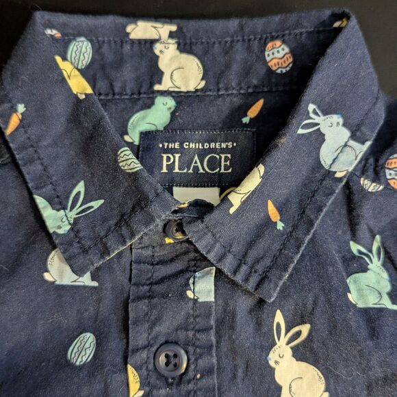 The Children's Place Boys 5T Easter Bunny Navy Blue Button Up Shirt Spring - Picture 6 of 8